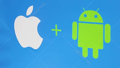 Sign showcase icons apple and android. technology mobile background