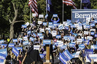 Alexandria Ocasio-Cortez at  Bernie Sanders is Back Rally in Queensbridge Park, Queens, New York