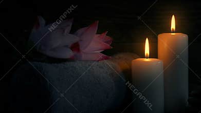 Passing Candles Glowing In The Dark At Spa