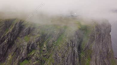 Aerial flight with drone over the famous North Cape