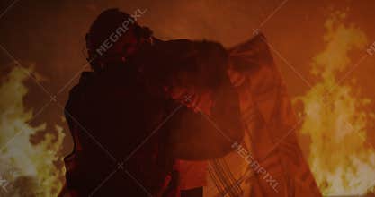 Firefighter saves a girl from the fire