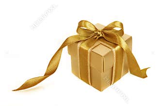 Gold gift box with gold ribbon isolated