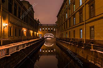 Winter canal in Saint Petersburg Russia by night
