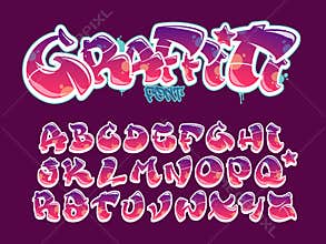Graffiti style font. Magenta and purple colors vector alphabet