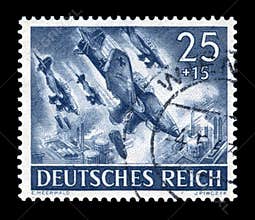 GERMANY - CIRCA 1943: German historical stamp: Dive bombers Junkers Ju 87, Stuka - one of the symbols of the blitzkrieg, the bombi