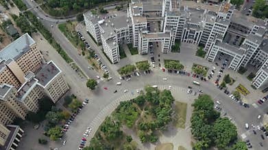 Aerial beautiful shot of the famous Karazin University and historic Derzhprom building in the center of Kharkov on