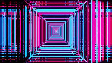 4k Motion abstract digital square colorful neon background. Street of futuristic digitally generated illustration. Big data