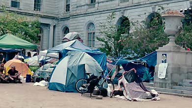 Homeless People Gather in Front of Portland, Maine City Hall