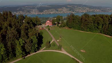 Aerial 4k drone video of a Zurich lake and city