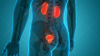 Human Internal Organs Urinary System Kidneys with Bladder Anatomy Animation Concept