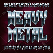 3D Heavy Metal alphabet font. Metal effect letters and numbers.