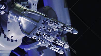 Bionic arm of cyborg. Innovative robotic hand.