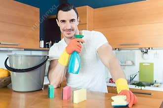 Man is proud of doing the chores