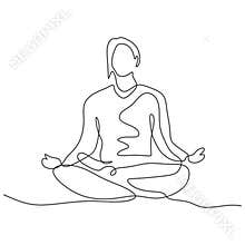 Continuous one line drawing of person sitting in lotus position for yoga exercise or meditation. Vector illustration minimalism