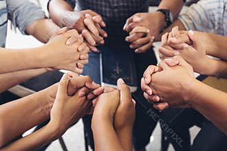 Diverse hands holding hold hands circle to pray for God each other support together teamwork