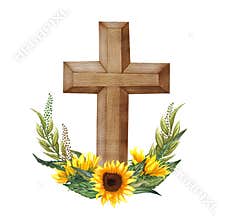 Sunflower floral cross. Easter illustration. Watercolor Wedding Cross