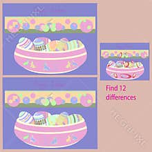 in the Happy Easter rebus for children up to 8 years old, find 12 differences
