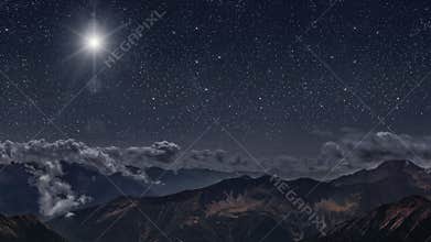 Star shines over the manger of christmas of Jesus Christ. panorama