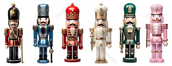 Set of christmas nutcracker toy soldier guard on transparent background cutout, PNG