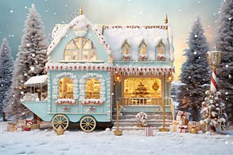 Fantasy sweet house on wheels. Christmas sweet wishes.