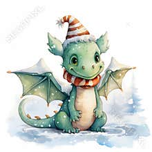 Little cute cartoon dragon with wings and a tail. Funny fantasy character