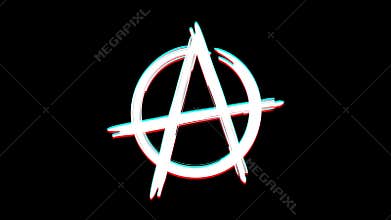Appearance and disappearance anarchy sign glitch effect. Alpha channel