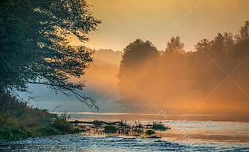 sunrise light, beautiful river landscape in Europe