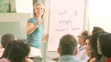 Businesswoman Leading Brainstorming Session With Colleagues