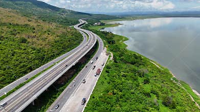 Drone shot The M6 motorway Nakhon Ratchasima