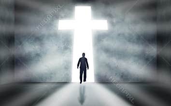 Man Walking Towards Cross