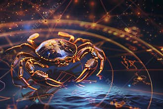 Astrological abstract composition with concept of Cancer zodiac sign symbol, abstract vivid composition consists of