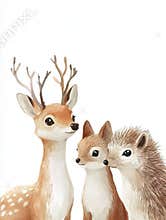 Forest animals gather together in a friendly arrangement showcasing their unique features and charm. Generative AI