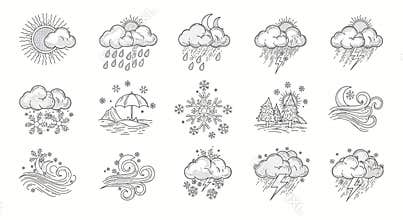 line art vector icons for different weathers