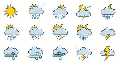 line art vector icons for different weathers