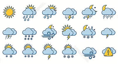line art vector icons for different weathers
