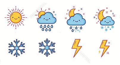 line art vector icons for different weathers