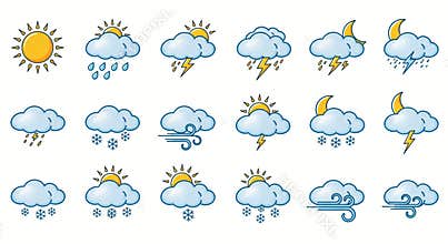 line art vector icons for different weathers