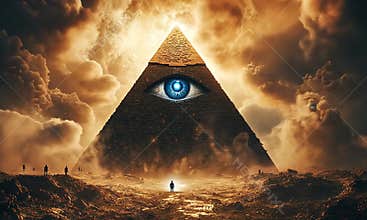 Imposing Pyramid with Eye of Providence under Dramatic Sky