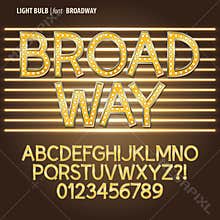 Golden Broadway Light Bulb Alphabet and Digit Vect