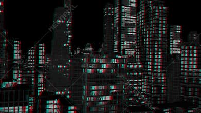City Night Flight, Stereoscopic 3D Anaglyph, Red Cyan, stock footage
