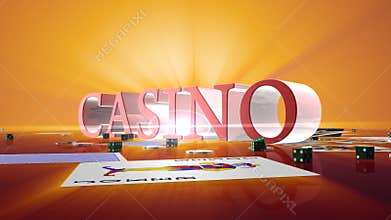 Casino text with chips dice and cards falling, Alpha Channel, stock footage