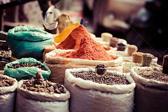 Traditional spices market in India.