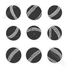 Nine Black and White Baseball Balls Seamless Pattern