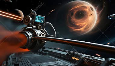 Futuristic Blaster Aim at a Distant Exoplanet