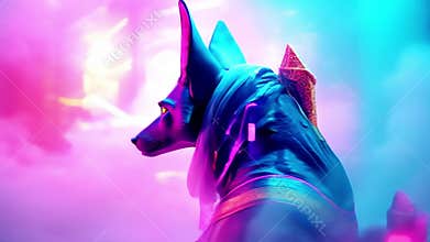 Ancient Egyptian mythical god Anubis in the form of a black jackal