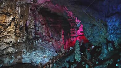 A cave with stalagmites and stalactites.