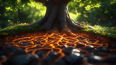 Root system - complex underground structure, enhancing water absorption, plant anatomy, subsoil network, moisture intake