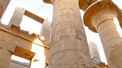 columns in karnak temple with hieroglyphics, 4k