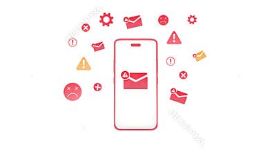 Error and corrupted file accessing concept with floating on the mobile, red alarming signs showing data breach