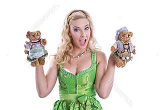 Bavarian woman with teddy bear